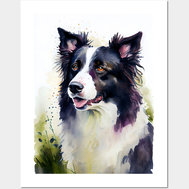 Watercolor Border Collie Portrait Wall Art by designs4days